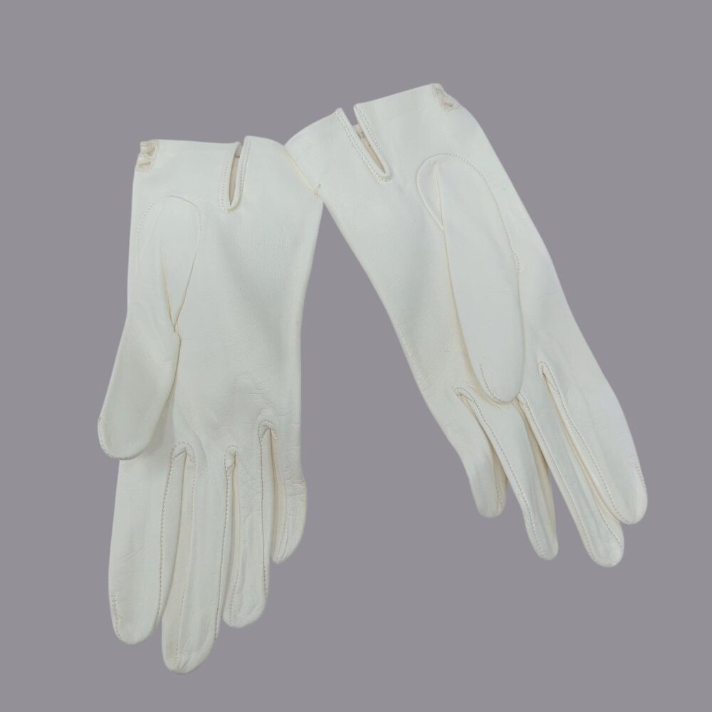 Vintage Antique Leather Gloves White Wrist Lace - Picture 7 of 10